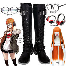 Anime Persona 5 Sakura Futaba peluca, juegos personalizados Cosplay, zapatos planos, botas, peluca, gafas y auriculares, accesorios para Cosplay de Halloween 2024 - compra barato
