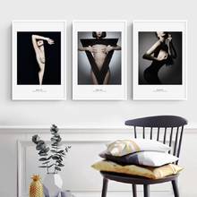 Arte corporal preto e branco nórdico, pintura tela, sexy, modelo feminino, arte de parede, decoração de casa, sala de estar 2024 - compre barato