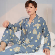 Long Sleeve Pajamas Set For Men Cartoon Male Sleepwear Spring Autumn Casual Home Clothes Lattice Pants Summer Pyjamas Plus Size 2024 - buy cheap