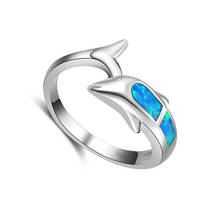Anéis de golfinho para mulheres, anéis de prata esterlina azul opala de fogo, joias finas, melhores presentes, alta qualidade 2024 - compre barato