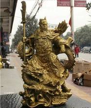 23CM China Brass Dragon Robe Stand Dragon Warrior Guan Gong Yu Door-God Sword Statue 2024 - buy cheap