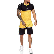 Conjunto de roupas masculinas de verão, vestimenta com lapela e bermuda, manga curta, conjunto esportivo casual com 2 peças, roupa de treino 2024 - compre barato