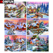 HOMFUN-pintura de diamante "Casa de la nieve", punto de cruz, foto personalizada, bordado de diamantes cuadrados y redondos, decoración del hogar 2024 - compra barato