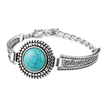 FYJS Unique Silver Plated Alloy Round Green Turquoises Stone Bracelet Ethnic Style Jewelry 2024 - buy cheap