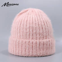 Sombrero estilo boina de lana para mujer, gorro tejido con pelo de conejo de alta calidad, cálido, suave y grueso, con ribete de punto grueso, para Otoño e Invierno 2024 - compra barato