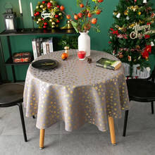 Mantel redondo de Navidad, mapa de mesa dorado y plateado, cubierta de mesa de Año Nuevo, mantel de algodón y lino 2024 - compra barato
