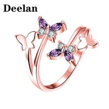 DEELAN Fashion Ring For Women Resizable Crystal CZ Zircon Butterfly jewellery girl Charm Wedding Bridal Party Rose Gold Rings 2024 - buy cheap