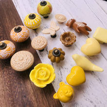 Maçanetas de cerâmica amarelas brilhantes para porta, vários padrões, armário de cozinha, gaveta, armário, alça, botão com parafusos 2024 - compre barato