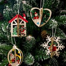 Adornos de árbol de Navidad, casa de madera, copo de nieve, corazón colgante, decoraciones navideñas para el hogar, decoración de Año Nuevo 2021 2024 - compra barato