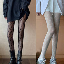 Meia calça feminina de malha com estampa de lua, meia-calça sexy de malha com laço justo para garotas, verão 2024 - compre barato