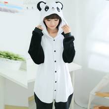 Pijama de panda kigurumi para adultos, macacão de manga longa com capuz pijama de flanela quente one piece 2024 - compre barato