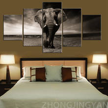 5 Панель Животные картина Слон на закате настенные картины бело-черные настенная живопись на холсте Плакаты и принты домашний декор 2024 - купить недорого