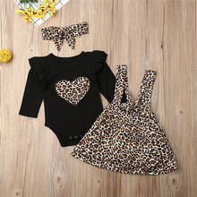 Newborn Baby Girls clothes Leopard print strap Skirts bow Headband Ruffle round neck long sleeve Bodysuit 3pc autumn Outfits 2024 - buy cheap