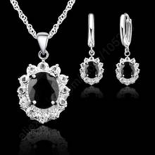 Casamento noivado colar brinco conjuntos de jóias para mulher 925 prata esterlina zircão cúbico preto cristal recém chegados 2024 - compre barato