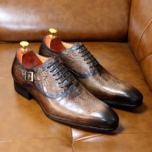 Мужские кожаные туфли в африканском стиле; оксфорды с крокодиловым принтом; Мужские модельные туфли в деловом стиле на шнуровке с острым носком; деловая обувь черного цвета 2024 - купить недорого
