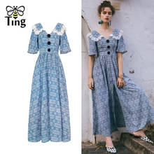 Tingfly Vintage France Chic Boho Long Dress Lace Patchwork V neck Sexy Split High Waist Bohemian Beach Vestidos Dresses Summer 2024 - buy cheap