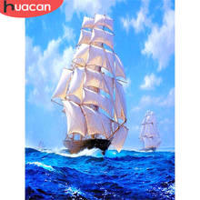 HUACAN-cuadro del mar y de un velero con diamantes de imitación, 5D, mosaico, decoración del hogar, envíos directos 2024 - compra barato