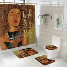 Cortina de ducha de tela de niña africana para mujer afroamericana, alfombras antideslizantes, cubierta de tapa de inodoro, juego de alfombrillas de baño, cortinas de baño con ganchos 2024 - compra barato