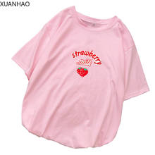 XUANHAO Kawaii Sweet Summer T-shirts for Girls Milk Strawberry Print Sweet women Short Sleeve T-Shirt funny Harajuku Tee Tops 2024 - buy cheap