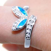 Anel opala bonito 925 prata esterlina azul fogo opala womens noivado anel de casamento para o presente 2024 - compre barato
