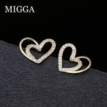 MIGGA Micro Paved Cubic Zircon Heart Stud Earrings Gold Color Fashion Women Girls Studs Jewelry 2024 - buy cheap