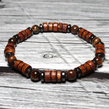 Conjunto de pulsera de madera de Wenge para hombre, Brazalete de estilo antiguo con diseño de ojo de tigre pequeño y piedra Natural, Brazalete de hematita 2024 - compra barato