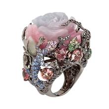 Anel de luxo preto de tungstênio, peônia, flor de rosa, árvore, videira, lagarto, joias de casamento, resina, cristal frisado, anel de arco-íris 2024 - compre barato