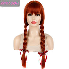 Jumbo Box Braid Wig for Black Women 22inch Double Box Braided Wig with Bangs Synthetic Fake Hair Cosplay Black Wig Orange Ginger 2024 - buy cheap