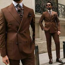 2021 Latest design pointed Lapel double breasted brown men suits for wedding slim fit formal business man suit Coats and pants 2024 - buy cheap