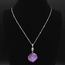 2021 геометрический натуральный кристалл ожерелье в виде цепочки из нержавеющей стали для женщин фиолетовые Ожерелья Подвески Ювелирные изделия воротник mujer NG46S04 2024 - купить недорого
