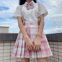 Ailanthus saia plissada de cintura alta para meninas, vestido escolar elegante de xadrez para meninas, estilo uniforme 2024 - compre barato
