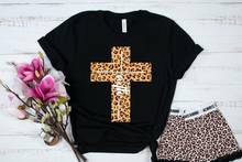 Faith Leopard Cross Christian Jesus Shirt Bright Fashion Harujuku Cotton Female Clothing  Graphic Short Sleeve Women O Neck Tees 2024 - buy cheap