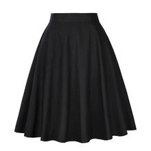 2022 Womens Skirts High Waist Cotton Midi Skirt Swing 50s Vintage Retro Knee Length Zipper Skater Black Skirt VD0020 2024 - buy cheap