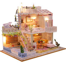 Mini casa de bonecas de madeira, casa de bonecas em miniatura montada com mobília, tempo feliz, rosa, princesa, loft, brinquedo para crianças, presente de meninas 2024 - compre barato