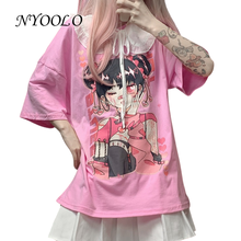 NYOOLO Harajuku Kawaii Cartoon Anime Print O-Neck Short Sleeve T-Shirt Women Clothing 2021 Summer Sweet Girl Pullovers Tops Tee 2024 - buy cheap