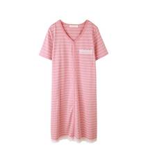 Женская ночная рубашка с коротким рукавом, сексуальная Хлопковая пижама в полоску, нижнее белье, летняя ночная рубашка, ретро ночная рубашка, свободная Пижама 2024 - купить недорого
