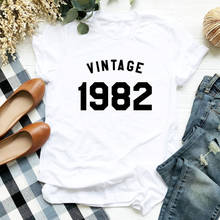 Vintage 1982 100%Cotton T-shirt Funny Graphic Birthday Gift Tshirt For Her Cute Family Ideas Gift Tee Shirt Top Outfit Plus Size 2024 - buy cheap