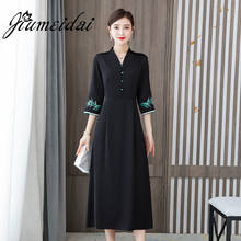 Jiumeidai vestido feminino linha a, estilo chinês, elegante, bordado, botão v, retrô, roupa de festa, tamanho grande 2024 - compre barato