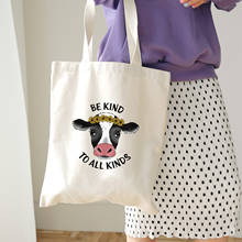 Bolso de mano con estampado Vintage Ulzzang para mujer, bolsa de mano de lona de vaca de dibujos animados, Estética de algodón, bolsos de hombro vegana, bolso grande 2024 - compra barato