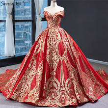 Vestido de noiva vermelho, de alta qualidade, com lantejoulas, luxuoso, 2020, sensual, com rendas, cobertura sereia, hm67025 2024 - compre barato