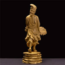 Cczhidao duge o leque jigong, possui ventilador de 21cm, escultura chinesa de madeira sólida buxo para decoração de casa 2024 - compre barato
