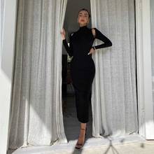 free shipping Wholesale woman's dress Black long sleeve Backless Fashion sexy celebrity cocktail party bandage dress 2024 - buy cheap