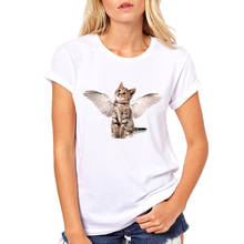 Camiseta feminina estampada para chihuahua pug/gatinho anjo/yorkshire, camiseta com manga curta, novidade em roupas de design 2024 - compre barato