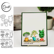 QWELL  Cutting Dies With Clear Stamps Set Cat Small Tree Plant Lawn Let's Visit Soon Theme DIY Album Craft Paper Cards 2021 2024 - buy cheap