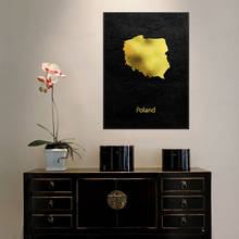 Pintura en lienzo de Polonia para decoración del hogar, póster de pared con mapa dorado, imágenes impresas para sala de estar 2024 - compra barato