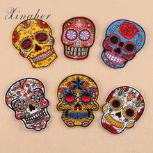 6pcs/lot Skull Embroidered Patch for Clothing Iron on Applique for Jackets Biker Patch Clothes Stickers Badges 2024 - buy cheap