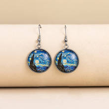 Pendientes clásicos de cristal con pintura de La Noche Estrellada de Van Gogh, Pendientes colgantes de beso, joyería estética Vintage de Gustav Klimt 2024 - compra barato