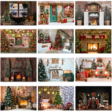 Fondo de ventana de Navidad para estudio fotográfico, telón de invierno con nieve para fotografía, chimenea, árbol de Navidad, decoración, suministros de utilería 2024 - compra barato