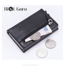 BISI GORO Anti-theft Rfid Credit Card Holder Men Leather Metal Wallet Male Coin Purse Women Mini Carbon ID Card Case With Zipper 2024 - buy cheap