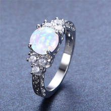 Anel de pedra opala azul para mulheres, luxuoso, dainty, redondo, cristal, anéis de casamento para mulheres, noivado, tendência 2024 - compre barato